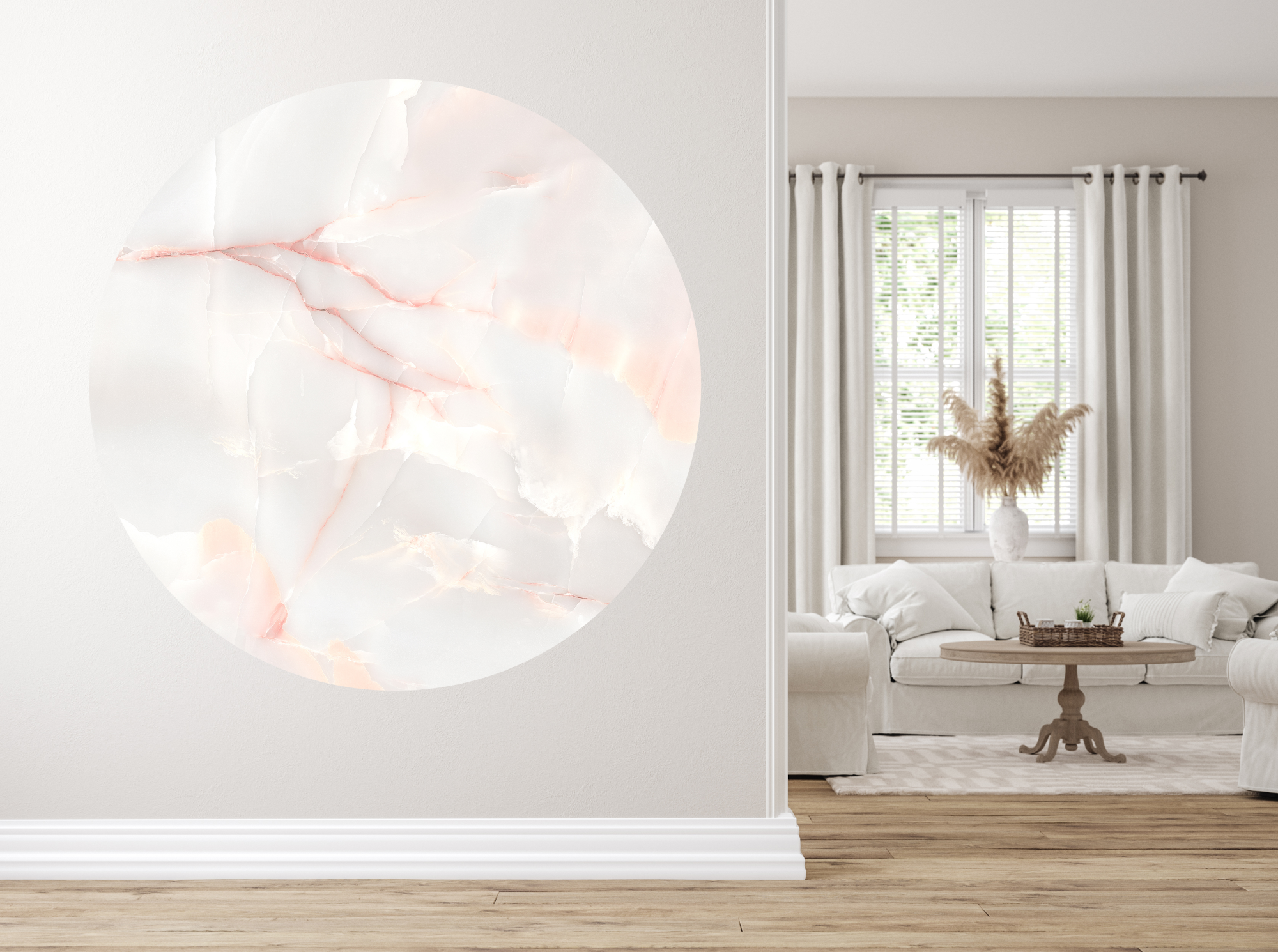 Wallsticker - White and Peach Marble  Pattern / Circle
