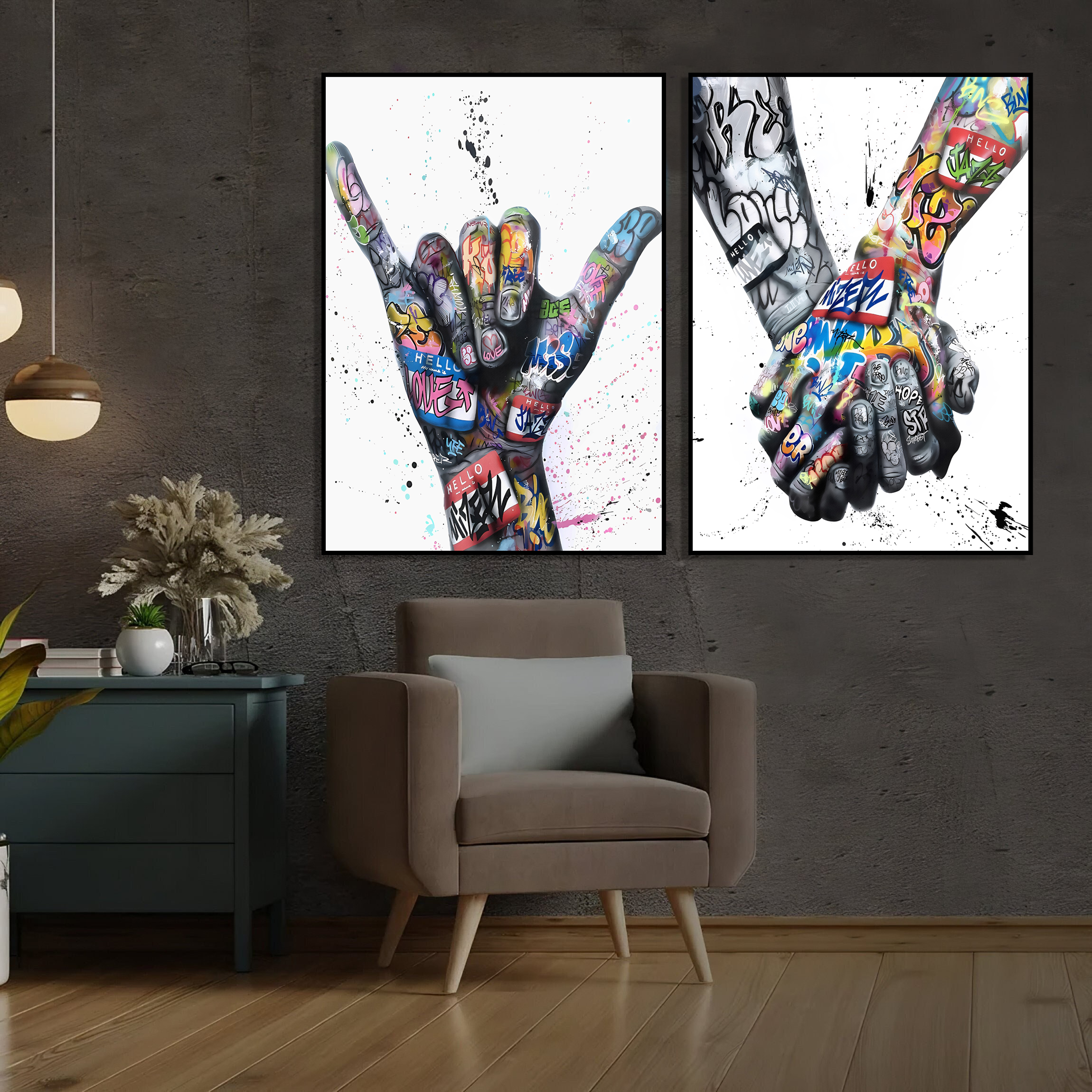 Posters - Street Graffiti Kiss / Hands  / Set of 2