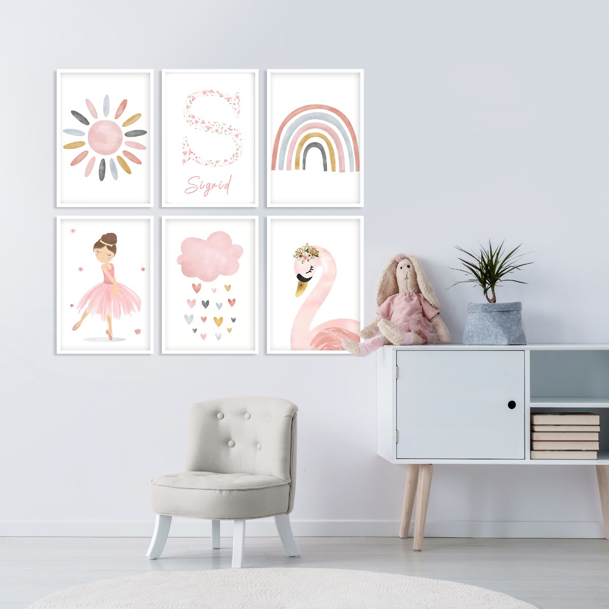 Posters -   Boho Art / Sun and Swan / Personalised  / Set of 6