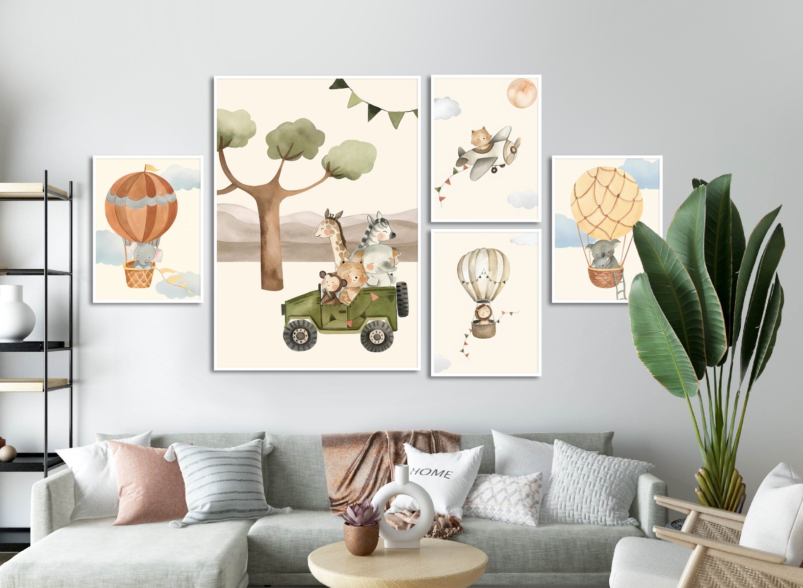 Posters -Safari Adventure in Hot Air Balloon   / Set of 5