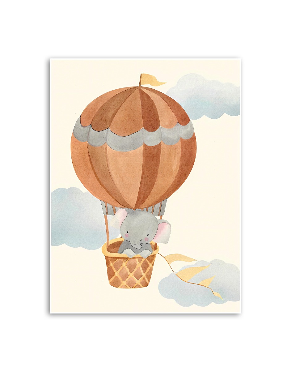 Poster – Elephant in Air balloon with clouds