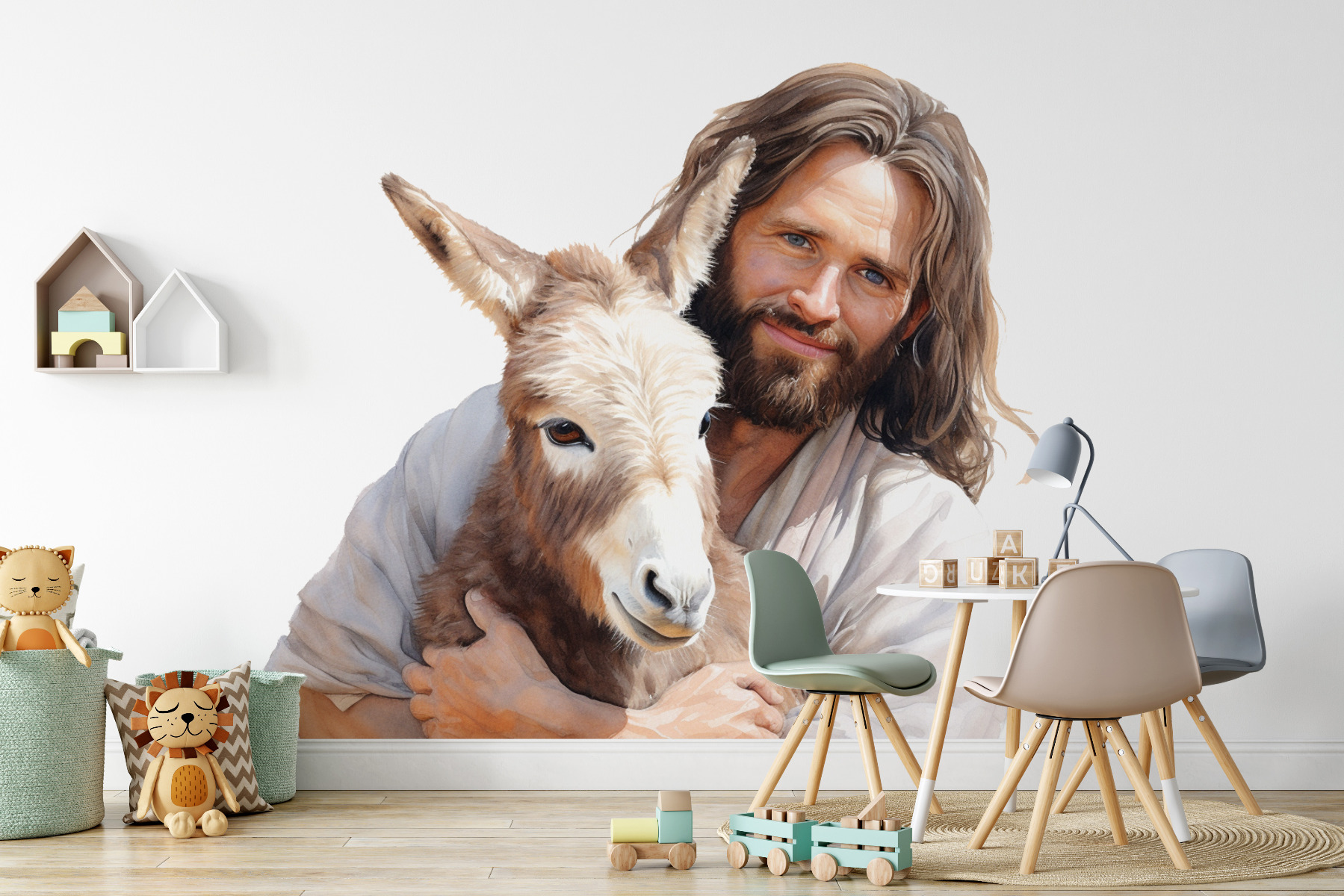 Wallsticker -  Jesus holding a donkey