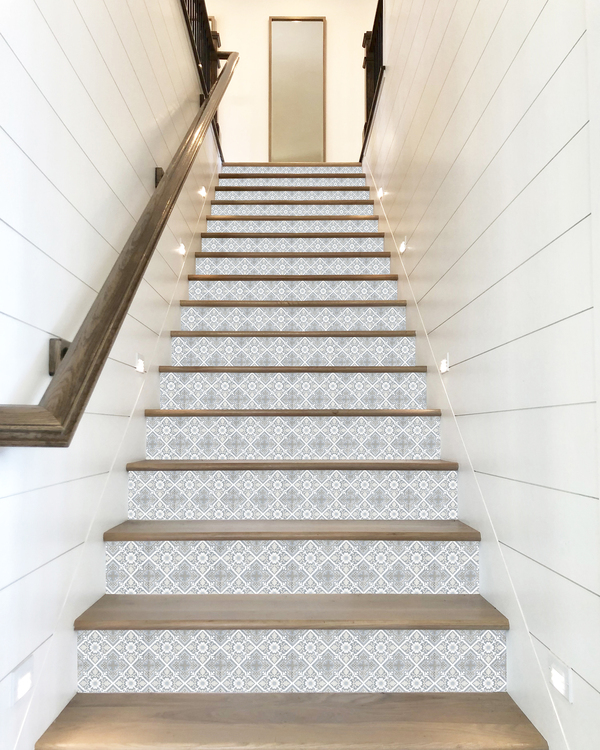 Wallsticker -  Stair Riser / White and grey pattern / Set of 13