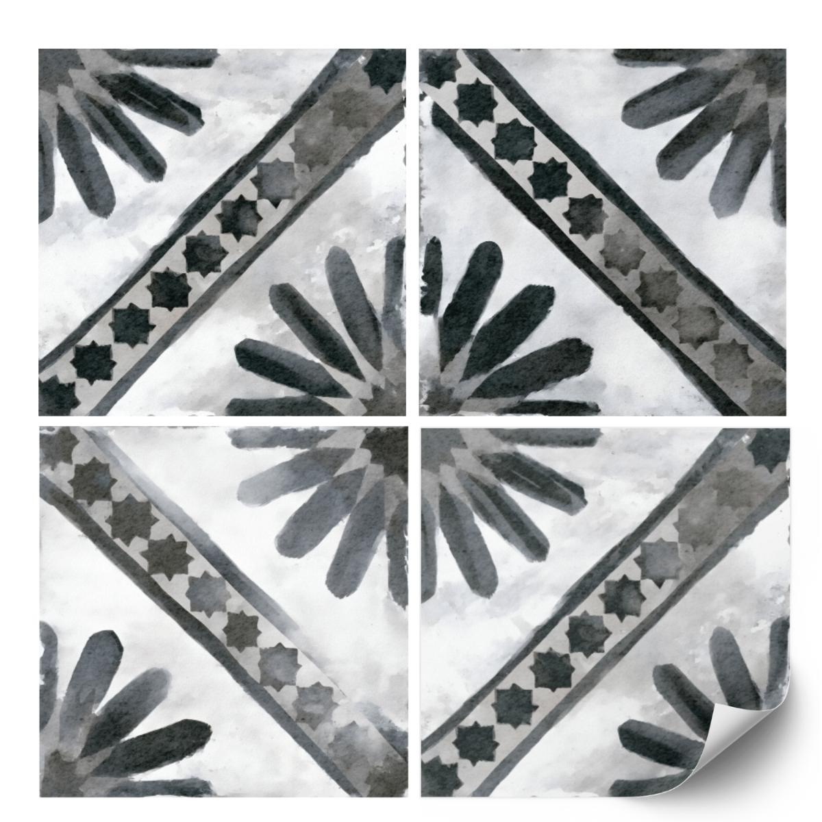 Tiles Sticker - Retro Grey  pattern / 24 pcs