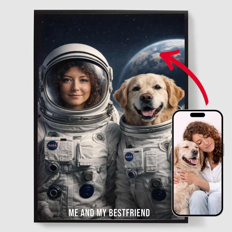 Personalised Poster - Custom Astronaut Portrait with Pet - AI Poster