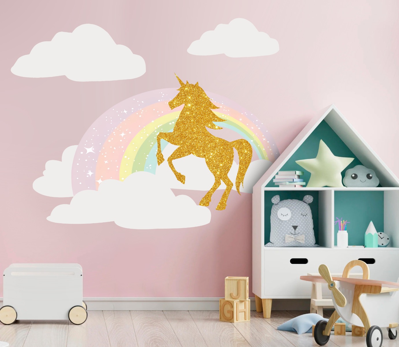 Wallsticker - Glittering golden Unicorn