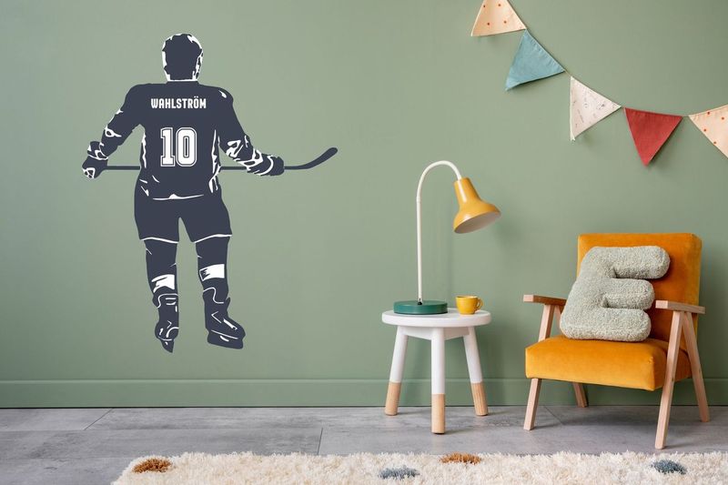 Wallsticker -  Hockey Player / Personalised / White Contour