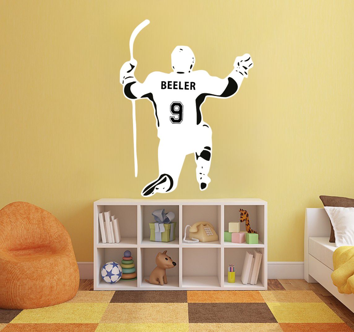 Wallsticker -  Hockey Player / Personalised / White