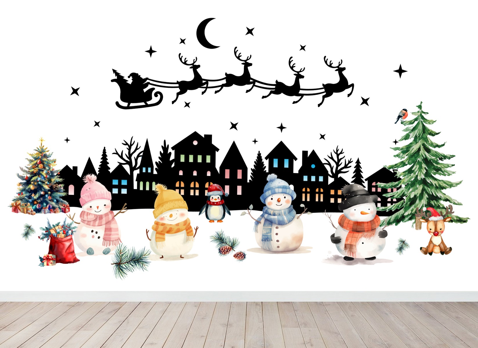 Wallsticker – Christmas / Sleigh, Snowman and Trees
