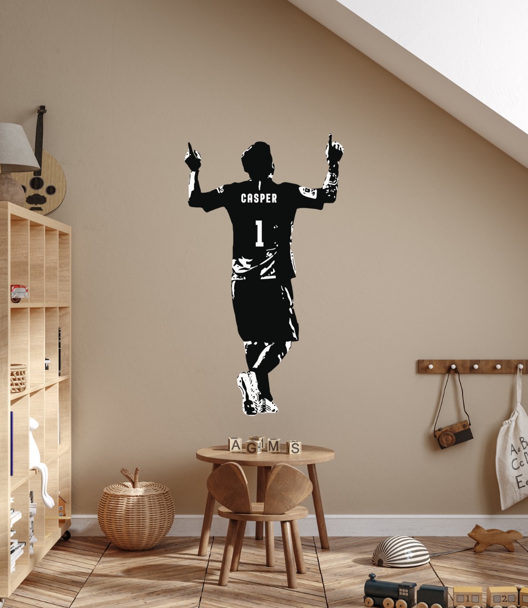 Wallsticker -  Football Player  / Name and Number / Personalised / White Contour