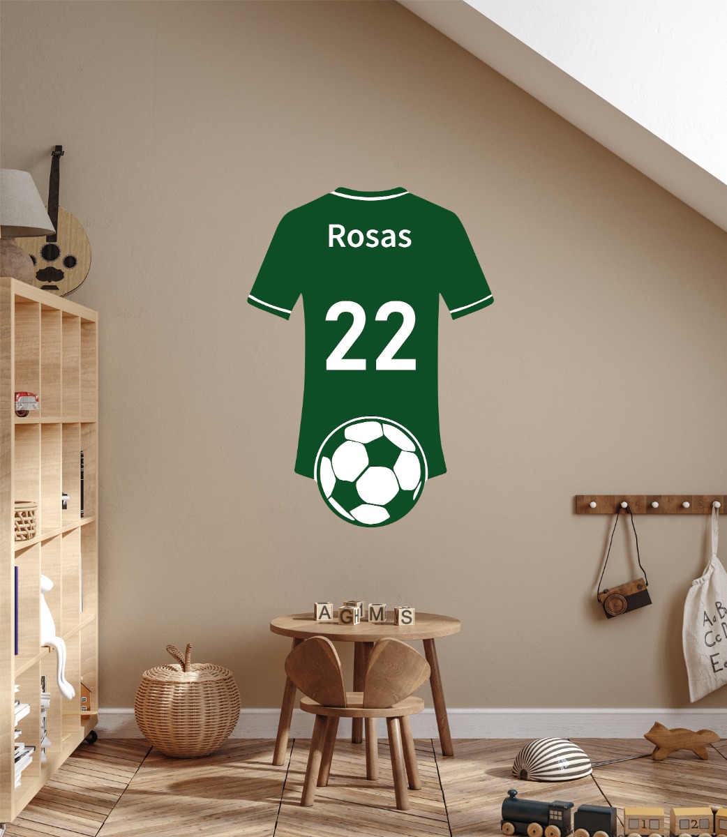 Wallsticker -  Soccer Player T-shirt / Personalised  Name and Number / White Contour