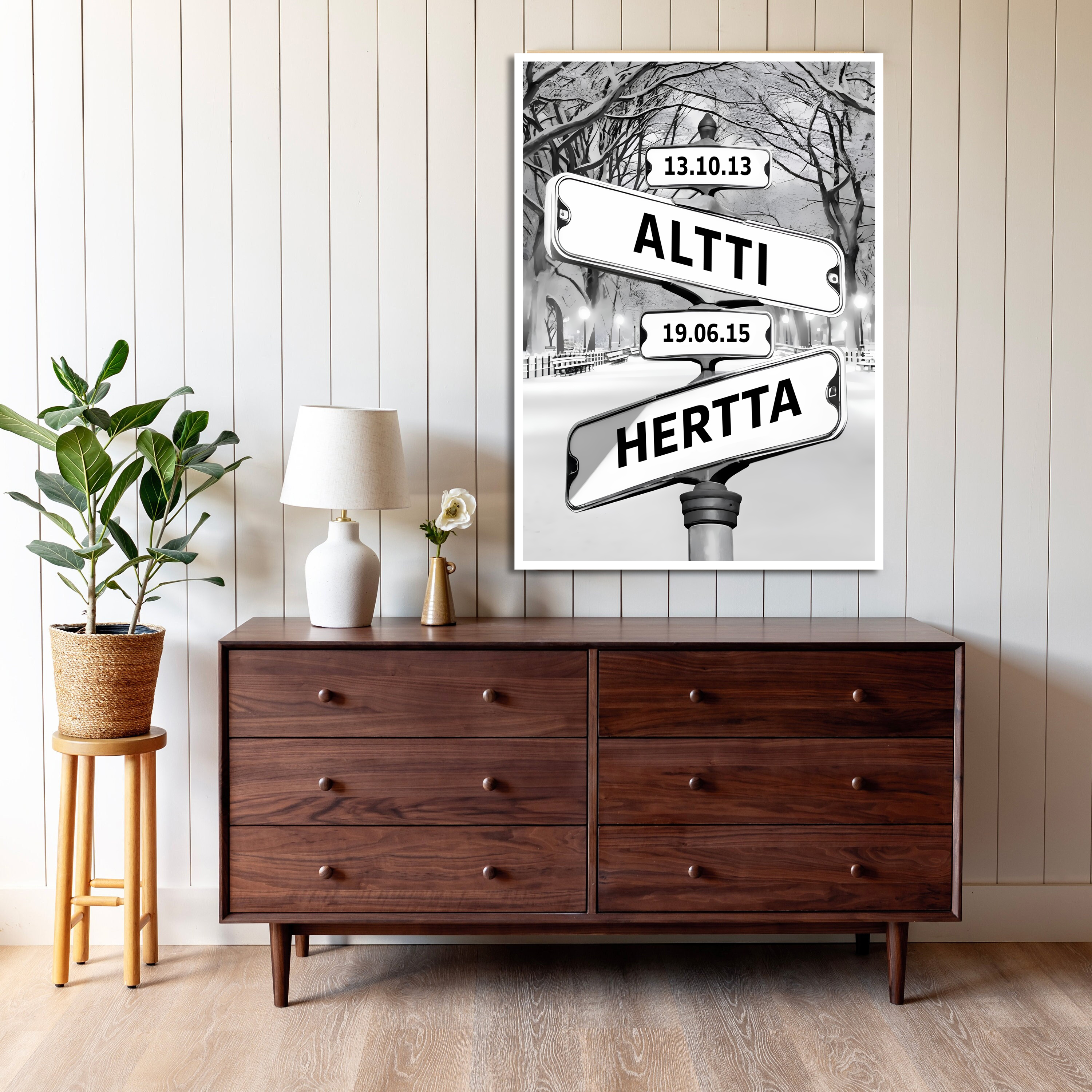 Poster - Crossroad signs / Personalised with Name and Date / Snow