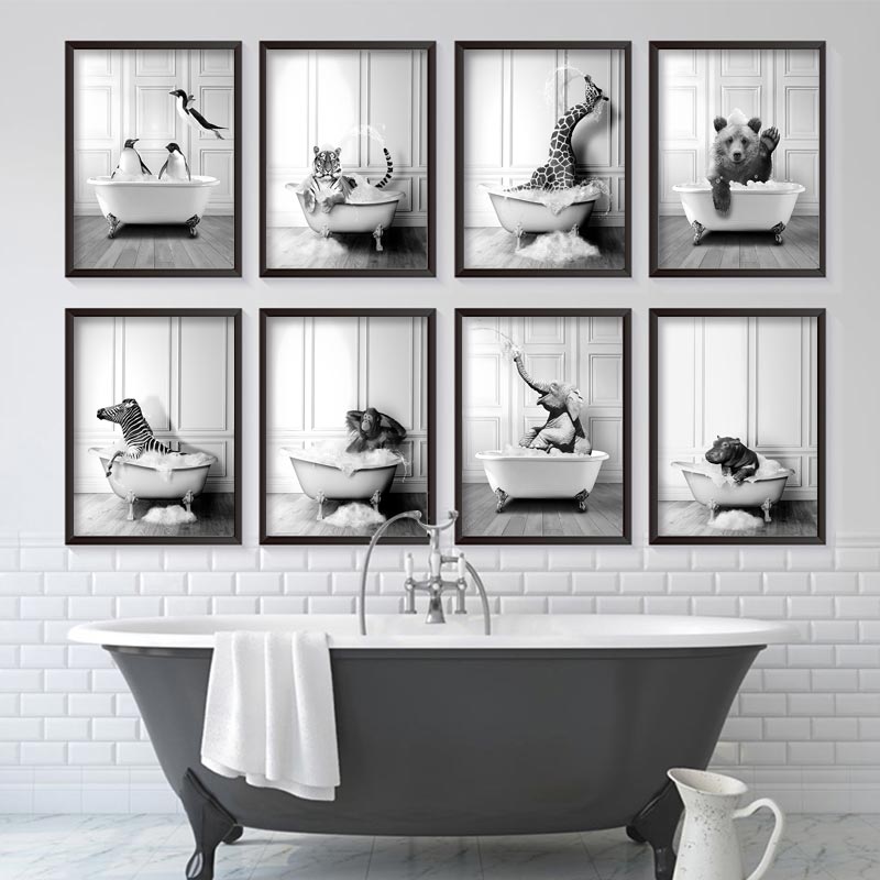 Posters - Nordic Bathroom Decoration Animals  / Set of 8