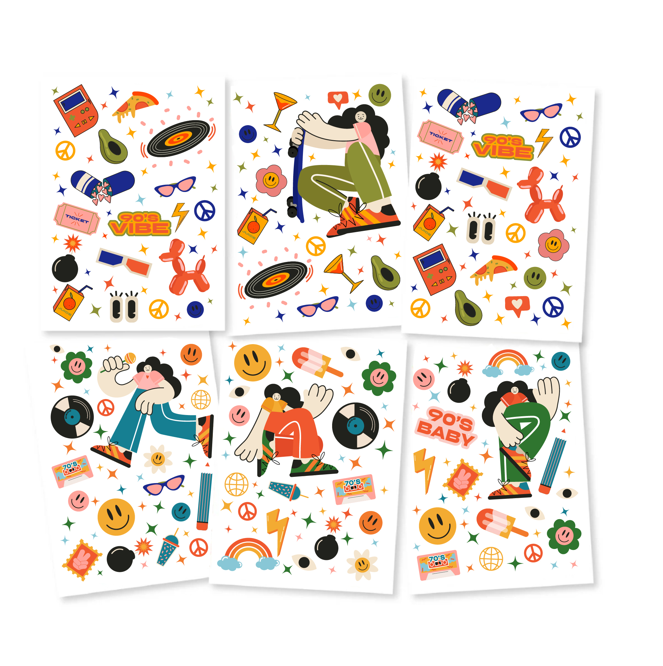 Stickers -  90's Vibe   Mixed 6 sheets
