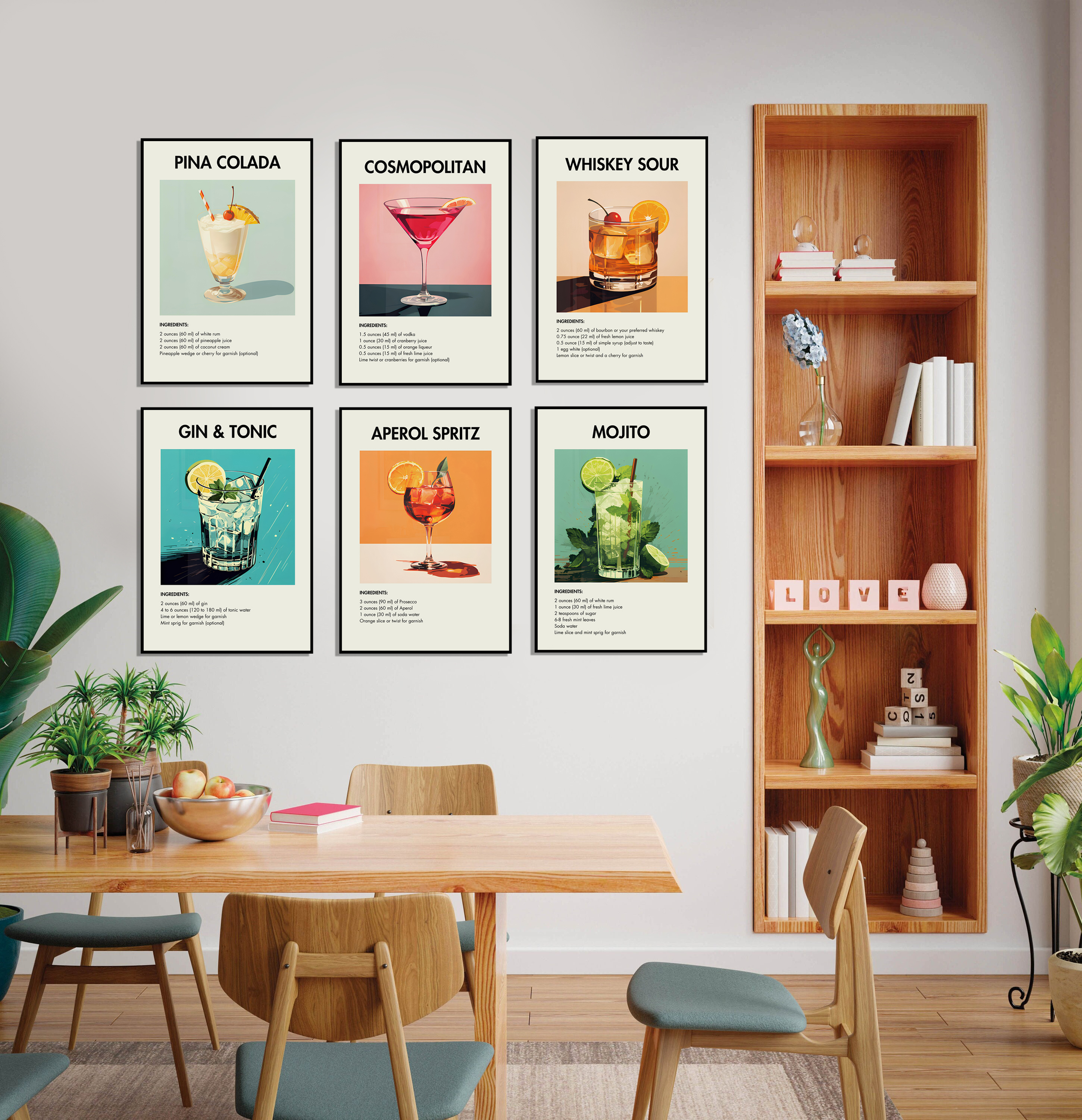 Cocktail Recipe Poster Set - Set of 6