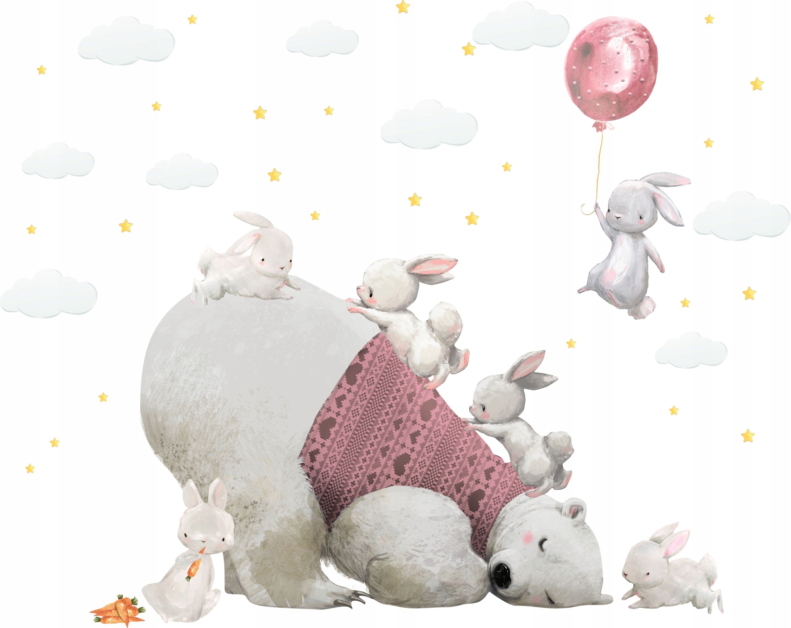Wallsticker -  Sleeping Bear and Bunnies