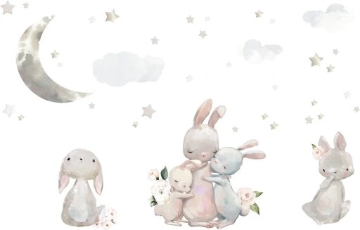 Wallsticker - Bunnies with Clouds and Stars
