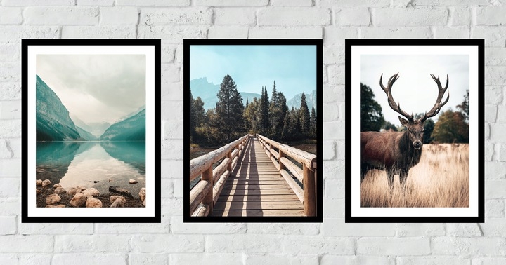 Posters - Mountain, Bridge and Deer / Set of 3