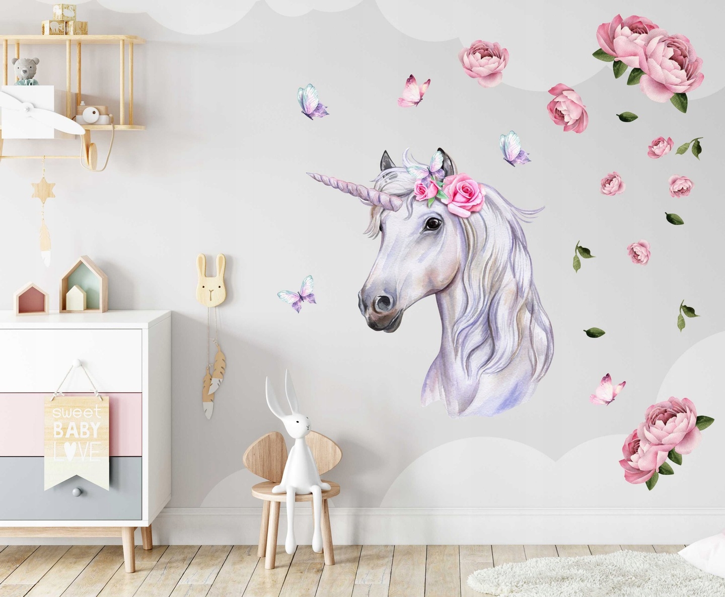 Wallsticker - Unicorn with Flowers