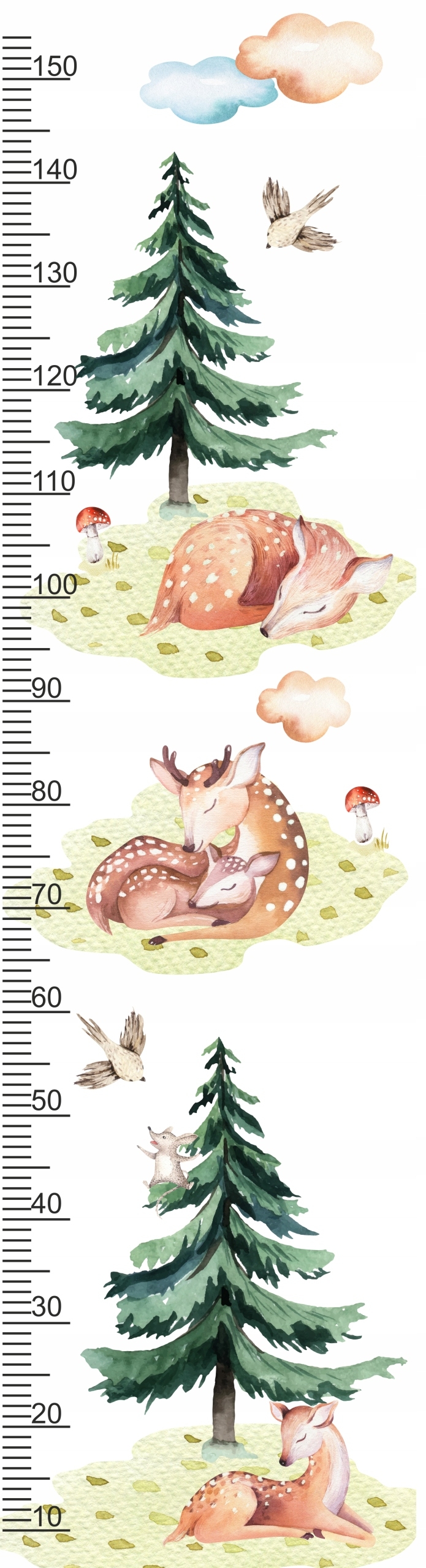 Wallsticker -  Deer and Trees / Height Measure