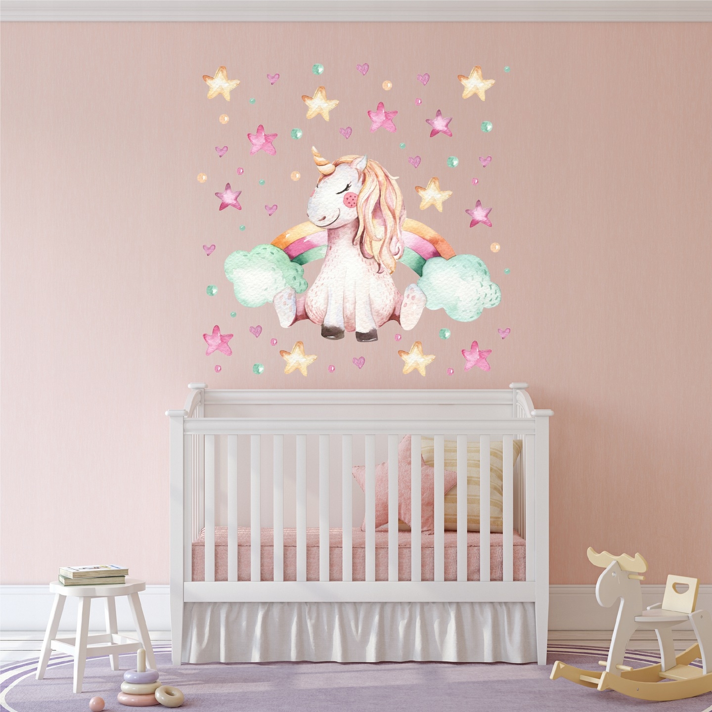 Wallsticker - Unicorn with Rainbow and Stars