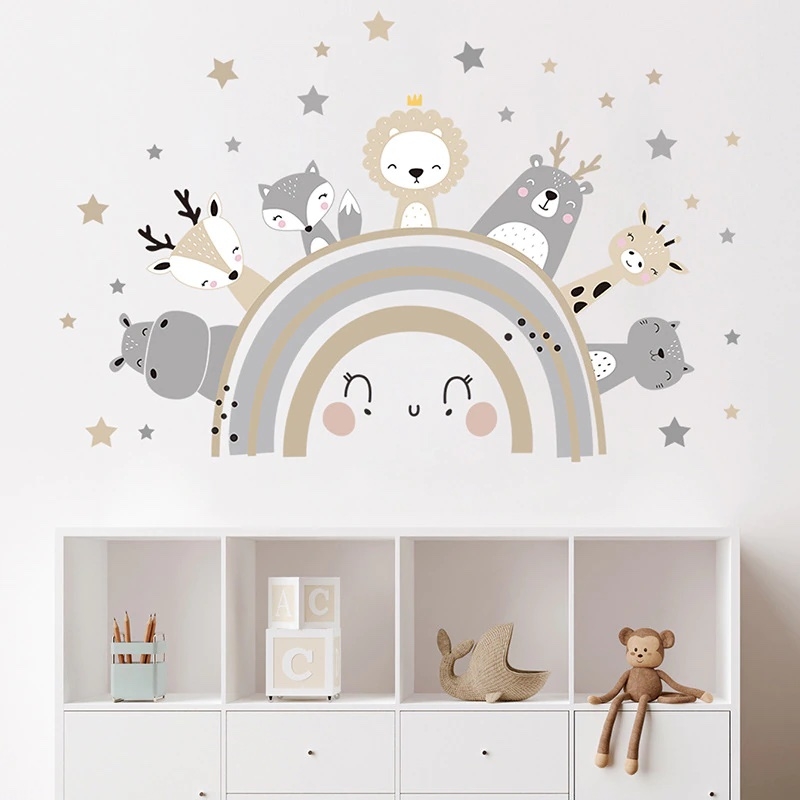 Wallsticker - Animals  Peeking from Rainbow