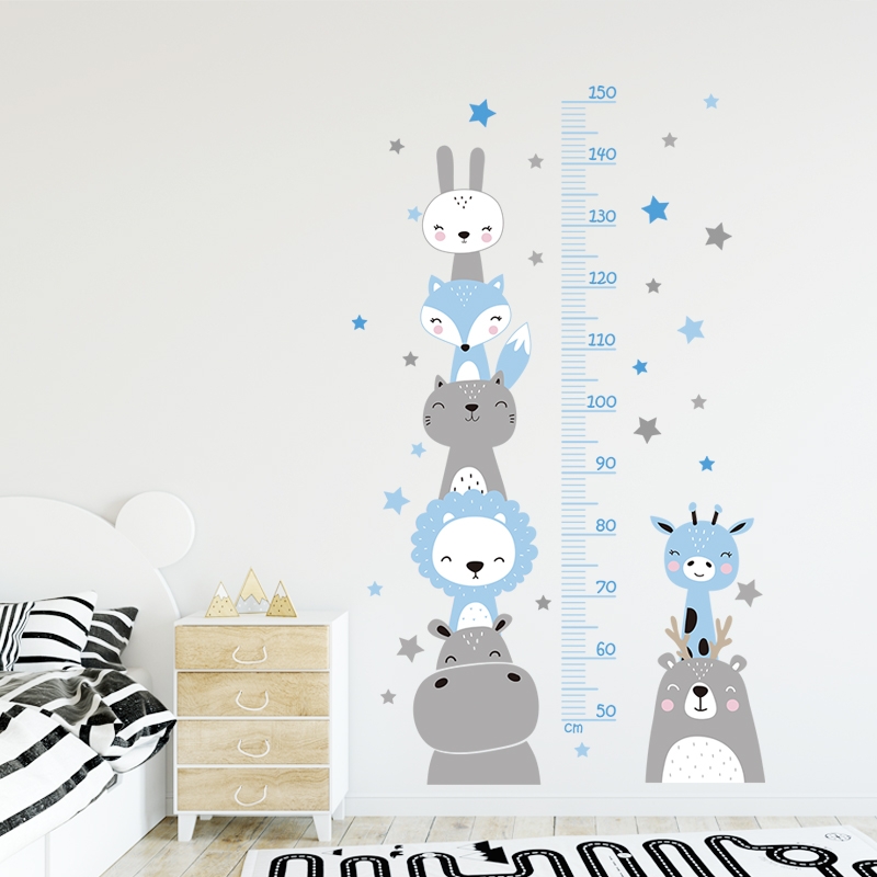 Wallsticker - Boho Animals Blue  / Height Measure