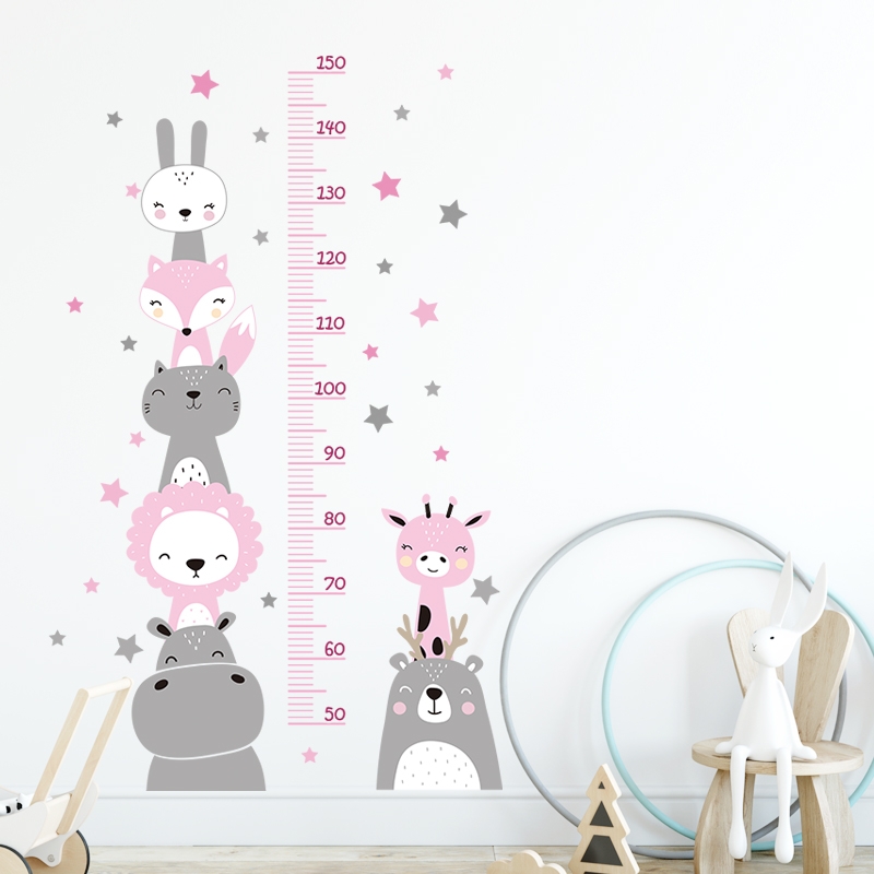 Wallsticker - Boho Animals Pink / Height Measure