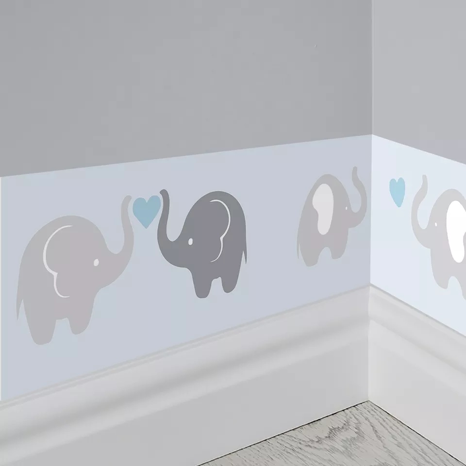 Wallsticker - Elephant Family Border /  Aliceblue