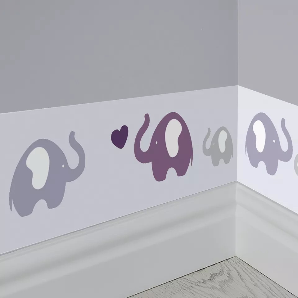 Wallsticker - Elephant Family Border /  Gainsboro