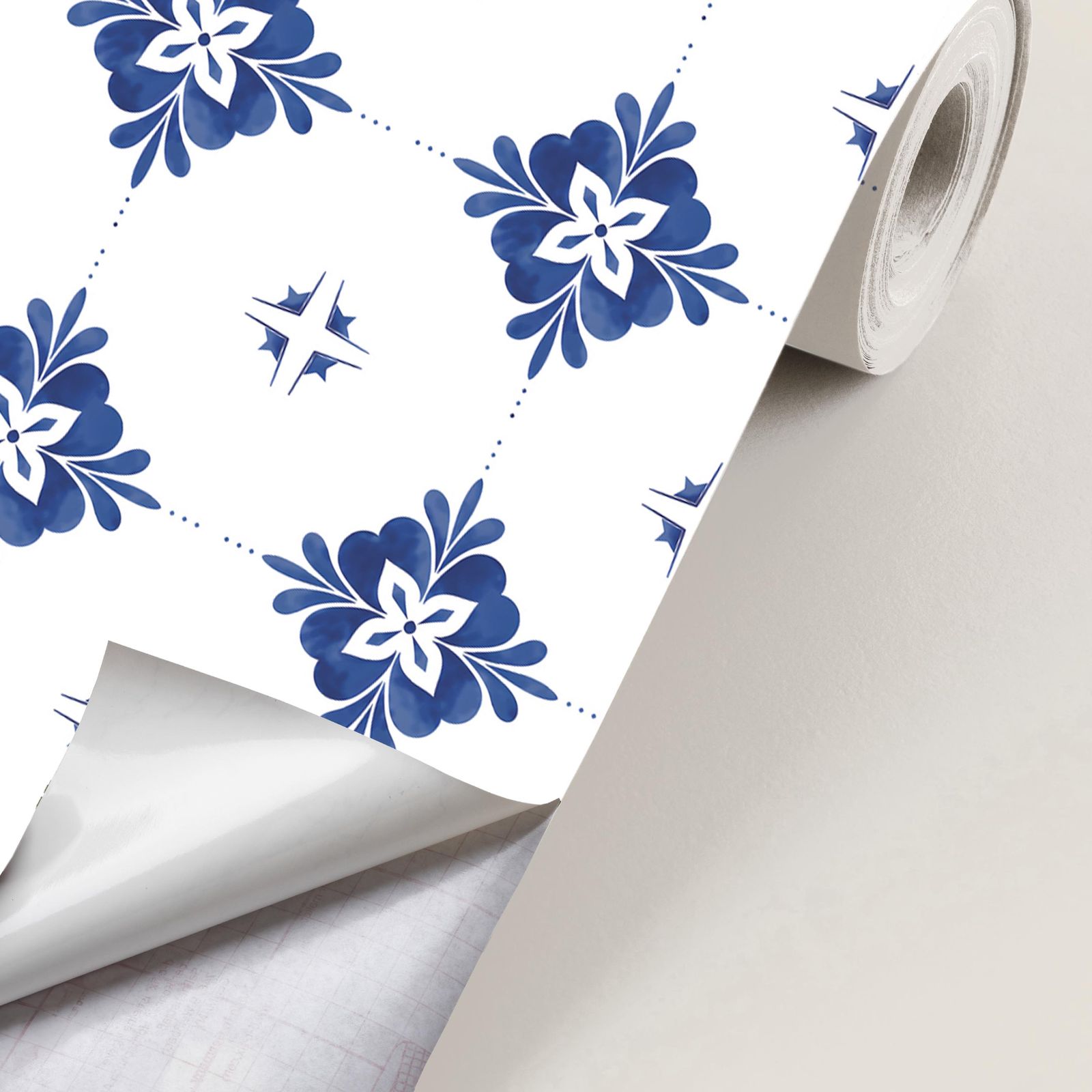 Contact Paper - Blue Floral Pattern / Peel and Stick