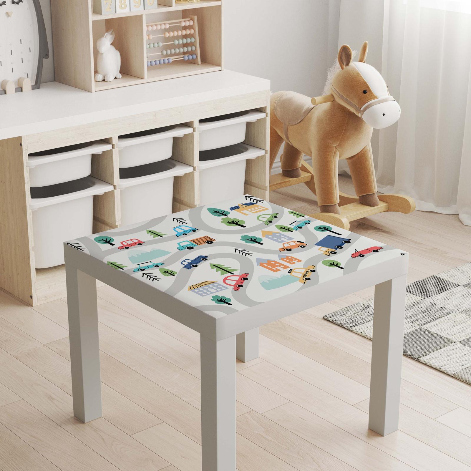 Self-Adhesive Sticker – Lack Table Top Decal / Colorful Cars Design
