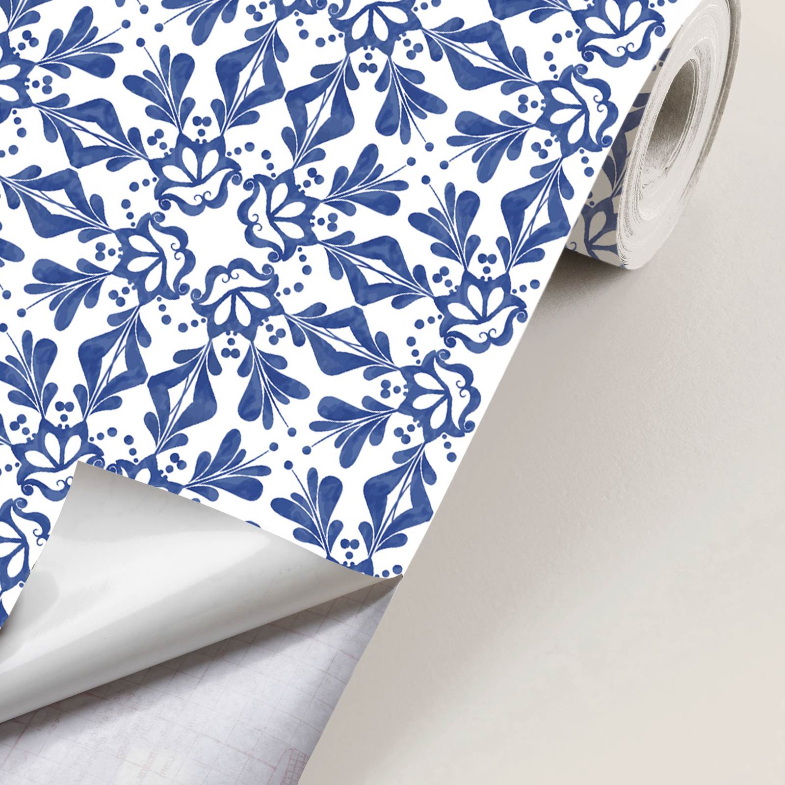 Contact Paper - Blue Floral Pattern / Peel and Stick