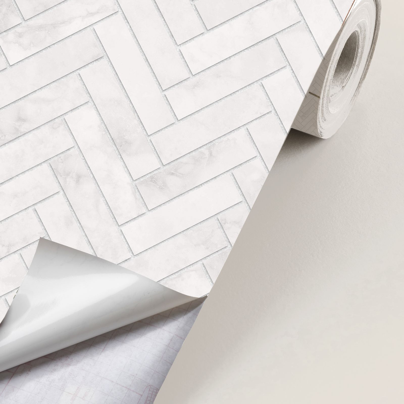 Contact Paper - White Herringbone / Peel and Stick
