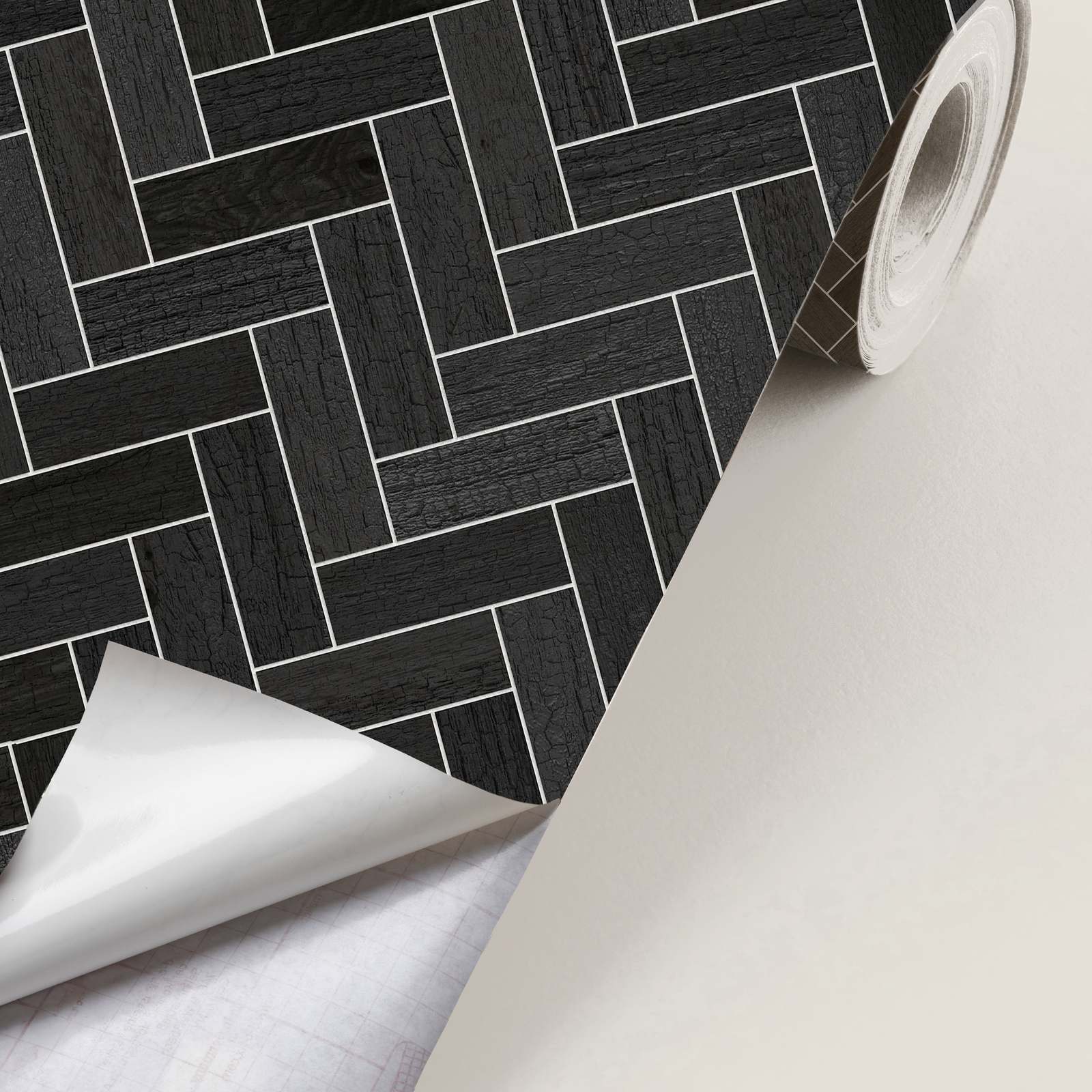 Contact Paper - Black Herringbone Pattern / Peel and Stick