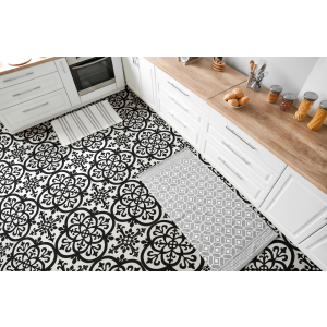 Floor Tiles Sticker -  Black Flower pattern   / Peel and Stick / 24 pcs