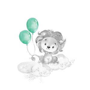   Poster -    Lion with Balloons  / Green