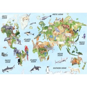 Poster - World Map /  Wild and Sea Animals