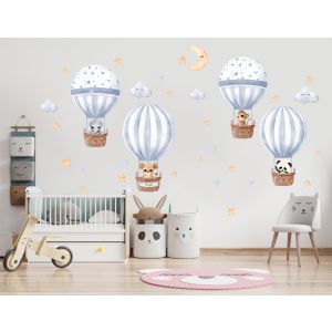 Wallsticker -  Animals in Hot Air Balloons /  Personalised