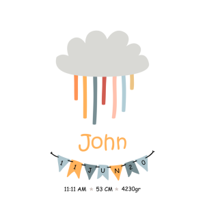 Poster -   Birth poster – Grey clouds  / Personalised 