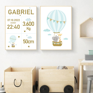 Poster -   Birth Poster / Blue / Personalised / Set of 2