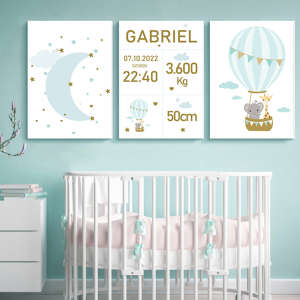 Poster -   Birth Poster / Blue / Personalised  / Set of 3