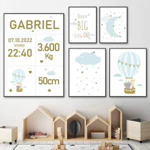 Poster -   Birth Poster / Blue / Personalised  / Set of 5