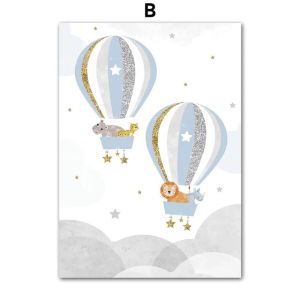  Poster - Animals in Hot Air Balloons / Blue