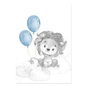   Poster -    Lion with Balloons  / Blue