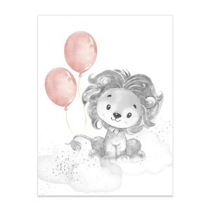   Poster -    Lion with Balloons  / Pink