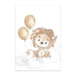   Poster -    Lion with Balloons  / Brown