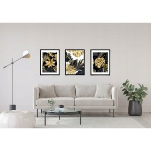   Poster -  Monstera Leaf / White and Gold /  Set of 3
