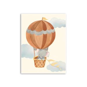 Poster – Elephant in Air balloon with clouds