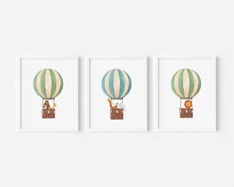 Posters - African Animals on Balloon / Set of 3